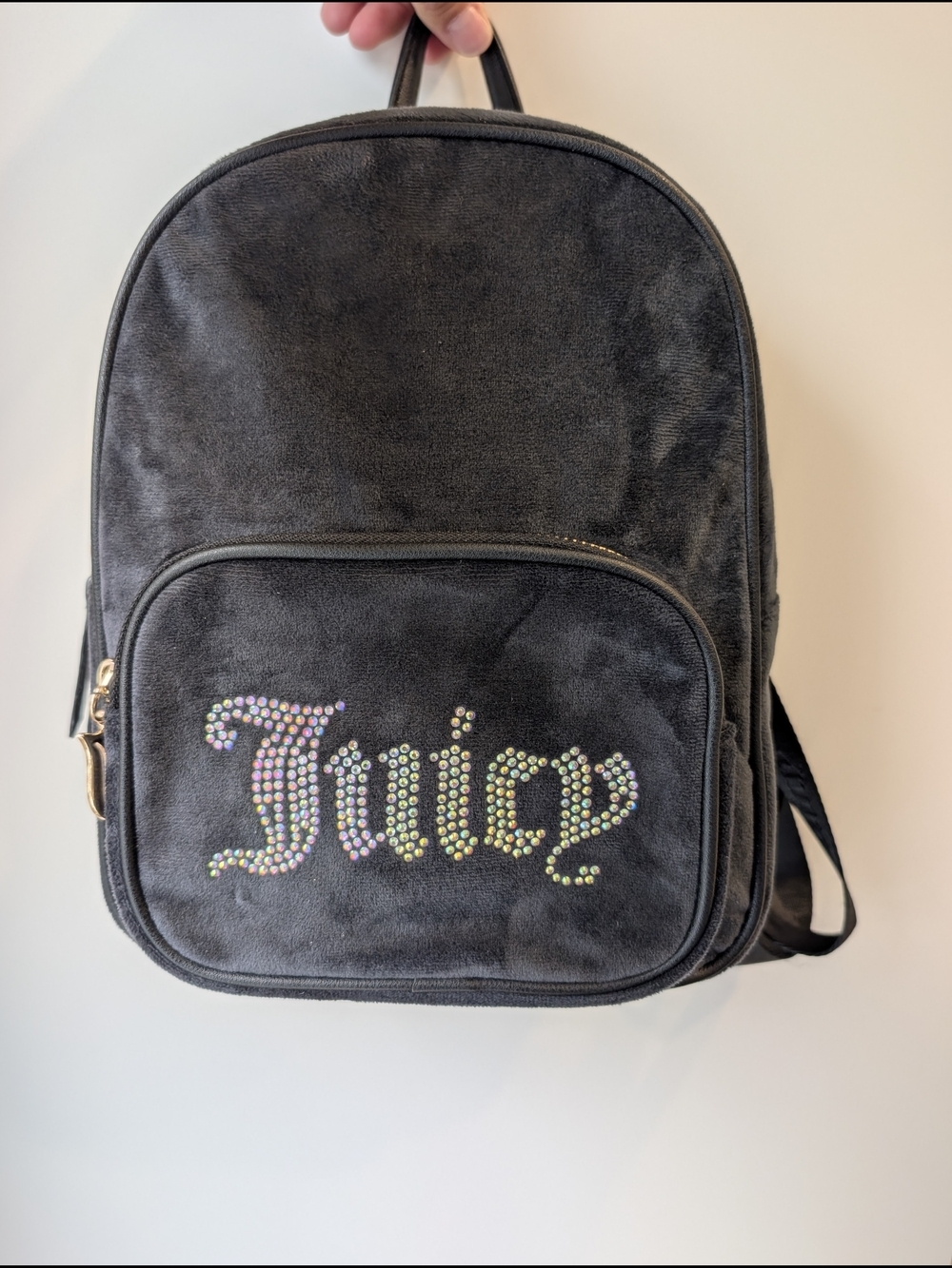 NWOT Juicy Couture Black Velour Obsession Mini Backpack Rhinestone Y2K - Picture 2 of 8
